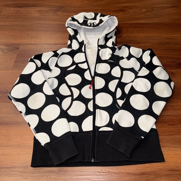 lululemon athletica Jackets & Blazers - Lululemon Scuba Hoodie 8 Black White Polka Dot Full Zip Jacket Fleece Sweatshirt